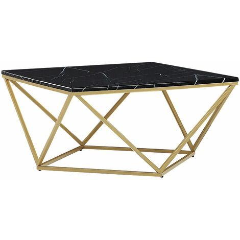 Geometric Coffee Table Gold Metal Cage Frame Black Marble With Black Metal And Marble Coffee Tables (View 7 of 15)