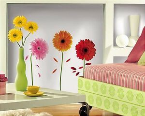 Gerber Daisies Wall Stickers 8 Big Flower Decals Daisy With Regard To Stripes Wall Art (View 2 of 15)