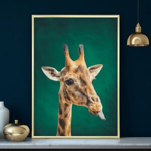 Giraffe Safari Tropical Green Wall Art Animal Print Within Jungle Wall Art (View 9 of 15)