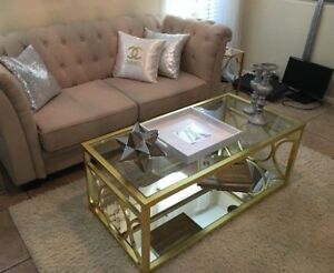 Glamorous Gold Chrome Cocktail Coffee Table Glass Top For Mirrored And Silver Cocktail Tables (View 13 of 15)