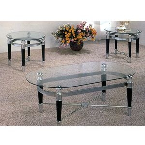 Glass Occasional Tables: 3 Pc Matte Chrome And Black With Chrome Coffee Tables (View 3 of 15)