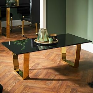 Gold And Black Glass Coffee Table | Ebay Intended For Swan Black Coffee Tables (View 8 of 15)