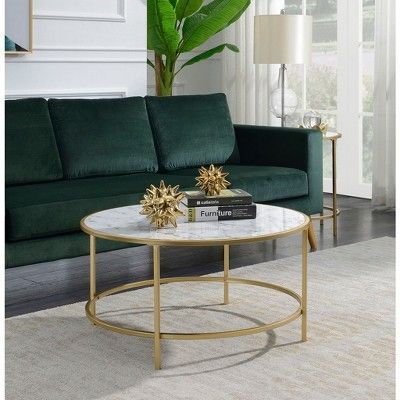 Gold Coast Faux Marble Round Coffee Table White Faux Inside Antiqued Gold Rectangular Coffee Tables (View 1 of 15)