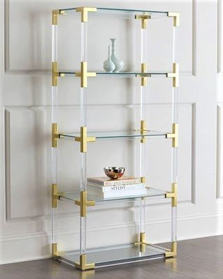 Gold Color Hardware Clear Acrylic Free Standing Shelves Throughout Gold And Clear Acrylic Side Tables (View 15 of 15)