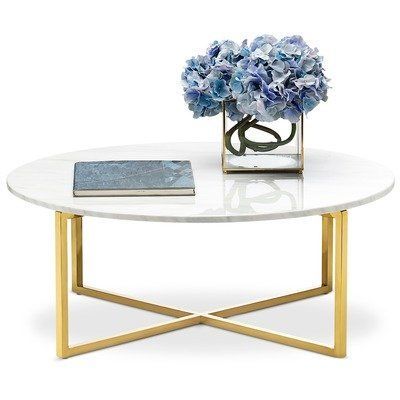 Gold Polished Luxe Milan Marble Coffee Table Regarding White Marble Gold Metal Coffee Tables (View 5 of 15)