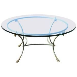 Gorgeous Jansen Style Steel & Brass Round Glass Top Coffee Regarding Glass And Gold Oval Coffee Tables (View 2 of 15)