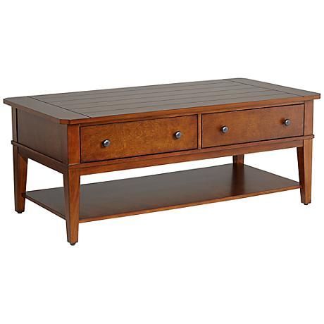 Grafton Cherry 2 Drawer Coffee Table – #5J045 | Lamps Plus Throughout 2 Drawer Cocktail Tables (View 4 of 15)