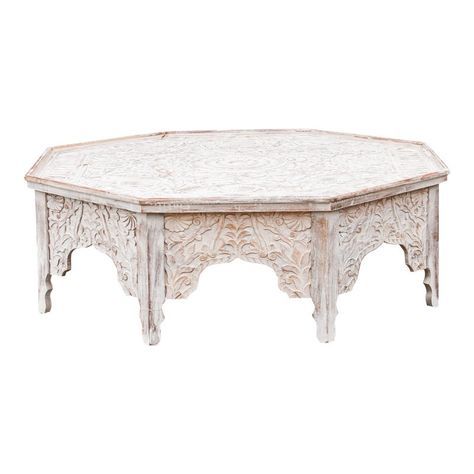 Grand White Washed Moorish Carved Octagonal Coffee Table Pertaining To Octagon Coffee Tables (View 6 of 15)