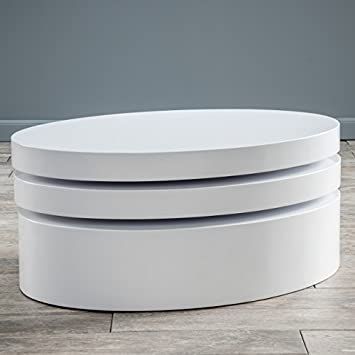 Great Deal Furniture 295367 Kendall Oval Mod Swivel Coffee Inside White Gloss And Maple Cream Coffee Tables (View 13 of 15)