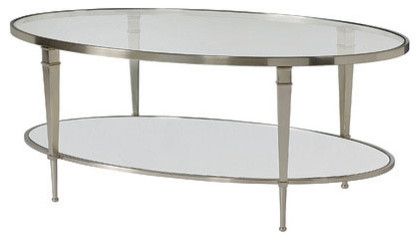 Hammary Mallory Oval Glass Top Cocktail Table, Satin Pertaining To Glass And Stainless Steel Cocktail Tables (View 5 of 15)