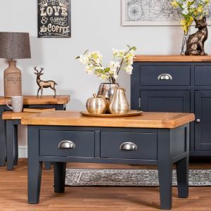 Hampshire Blue Painted Oak Small Extending Dining Table Regarding Smoke Gray Wood Square Coffee Tables (View 14 of 15)