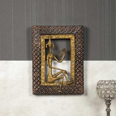 Handcarved Brass Tribal Figurine Wall Decor In Mango Wood Throughout Urban Tribal Wood Wall Art (View 5 of 15)