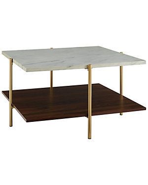 Hewson 42In Glam Faux Marble Coffee Table / Gilt In 2020 For Faux White Marble And Metal Coffee Tables (View 6 of 15)