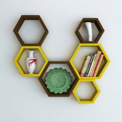 Hexagon Floating Wall Shelves For Living Room And Home Decor Throughout Hexagons Wall Art (View 1 of 15)
