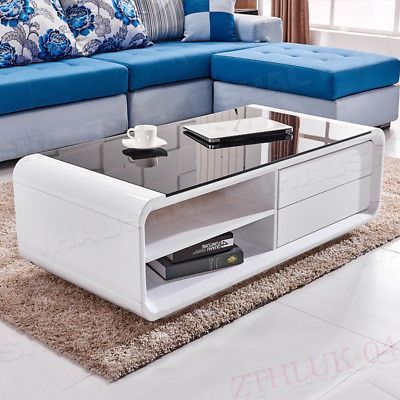 High Gloss White Coffee Table Black Top Tempered Glass W 2 Throughout White Gloss And Maple Cream Coffee Tables (View 8 of 15)