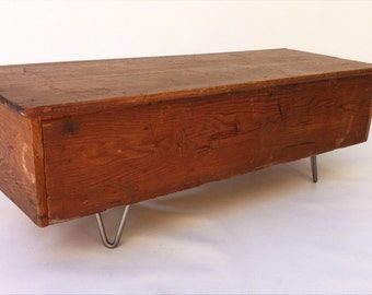 In Stock  Antique Trunk Coffee Table With Mid Century Base In Espresso Wood Trunk Cocktail Tables (View 3 of 15)