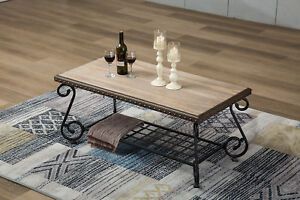 Industrial Rectangular Wood Coffee Table Black Metal Shelf In Aged Black Coffee Tables (View 13 of 15)