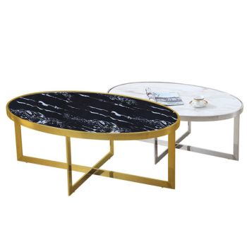 Italian Luxury Oval Shape Gold Stainless Steel Frame In Black And Gold Coffee Tables (View 7 of 15)