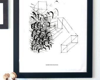 Items Similar To Original Ink Drawing, Spiral Abstract In Line Art Wall Art (View 9 of 15)