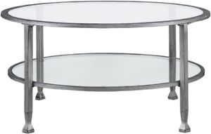 Jaymes Metal & Glass Round 2 Tier Coffee Table Silver Within Black Round Glass Top Cocktail Tables (View 6 of 15)