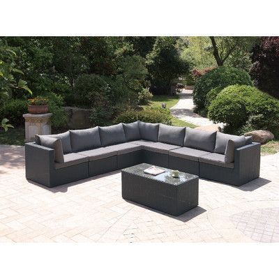 Jb Patio Wicker 8 Piece Sectional Seating Group Set Color Pertaining To Black And Tan Rattan Coffee Tables (View 9 of 15)