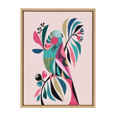 Kate And Laurel Sylvie Parakeet Framed Canvas Wall Art Intended For Natural Framed Art Prints (View 11 of 15)