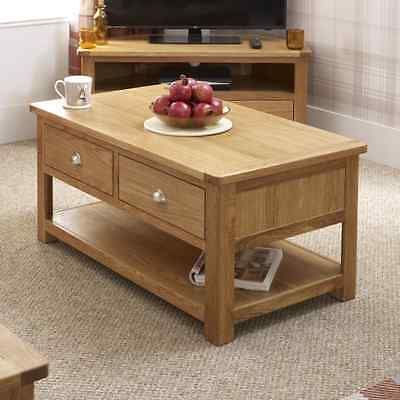 Kent Oak 2 Drawer Coffee Table – Living Room Lounge With 3 Piece Shelf Coffee Tables (View 1 of 15)
