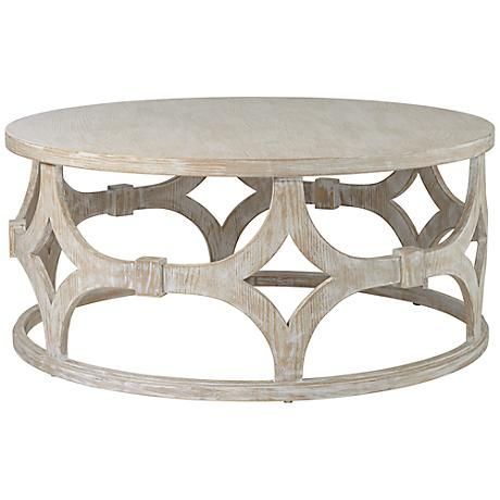 Lanini 39 1/4" Wide Whitewash Coffee Table – #5W185 Intended For White Geometric Coffee Tables (View 6 of 15)