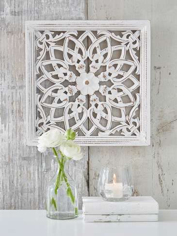 Large Carved Wall Panel | Round Carved Wall Panel White In Hexagons Wood Wall Art (View 6 of 15)