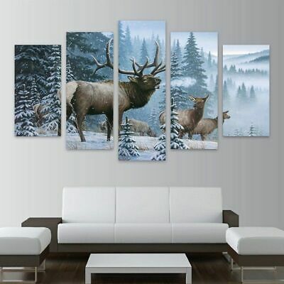 Large Framed Elk Snow Wildlife Nature Hunting Canvas Print Inside Snow Wall Art (View 15 of 15)
