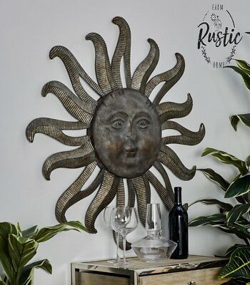 Large Metal Sun Wall Decor Galvanized Garden Art Indoor With Landscape Wall Art (View 6 of 15)