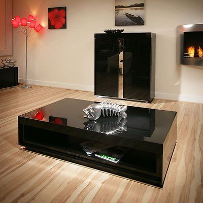 Large Modern Designer Rectangular Black Gloss/Glossy In Square Matte Black Coffee Tables (View 15 of 15)