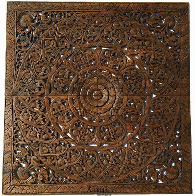 Large Square Wood Carved Floral Wall Art Panel (View 5 of 15)