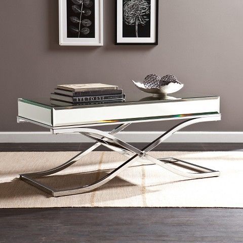 Lillian Cocktail Table Chrome/Mirror – Aiden Lane Within Chrome And Glass Rectangular Coffee Tables (View 12 of 15)