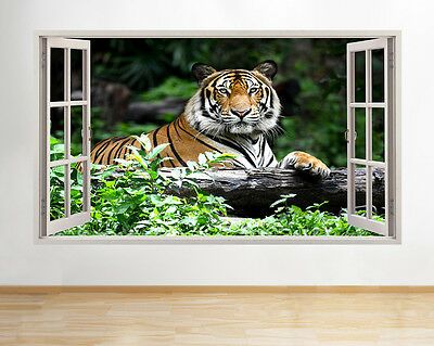 M755 Jungle Cats Wild Tiger Living Smashed Wall Decal 3D Pertaining To Jungle Wall Art (View 12 of 15)