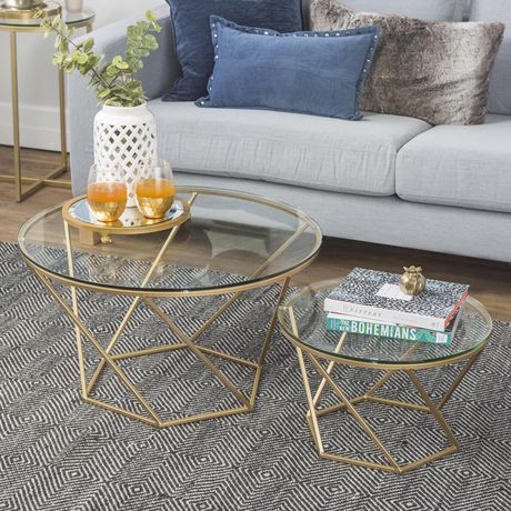 Manor Park Geometric Glass Nesting Coffee Tables – Gold Inside Glass Coffee Tables (View 13 of 15)