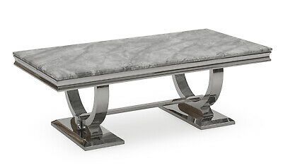 Marble Top & Polished Chrome Legs Luxury Grey Coffee Table Regarding Chrome Coffee Tables (View 8 of 15)