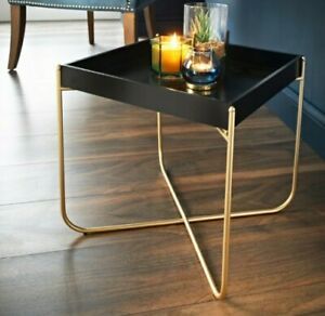 Melrose Side Tray Coffee Table – Black And Gold Modern With Regard To Brown Wood And Steel Plate Coffee Tables (View 4 of 15)