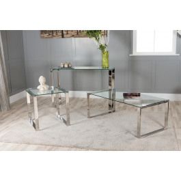 Miami Chrome Metal And Glass Console Coffee Table Set For Chrome And Glass Modern Coffee Tables (View 7 of 15)