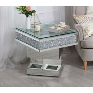 Mirrored Coffee End Table Embedded Crystals Modern Deco With Mirrored And Silver Cocktail Tables (View 14 of 15)