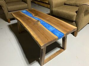 Modern Black Walnut River Epoxy Coffee Table W/ Blue Within Dark Walnut Drink Tables (View 15 of 15)
