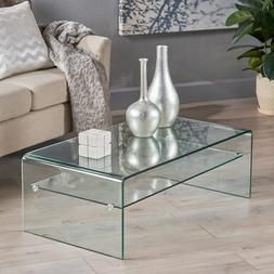 Modern Clear Glass Rectangle Coffee Table With Shelf In Clear Coffee Tables (View 12 of 15)