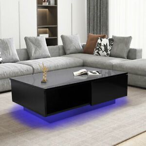 Modern Coffee Table Rgb Led Home Wooden Drawer Storage In Black Wood Storage Coffee Tables (View 15 of 15)