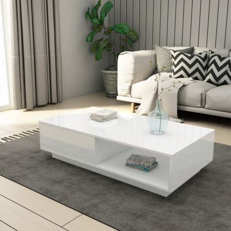 Modern Coffee Table Storage Drawer Shelf Cabinet High Intended For Gloss White Steel Coffee Tables (View 1 of 15)