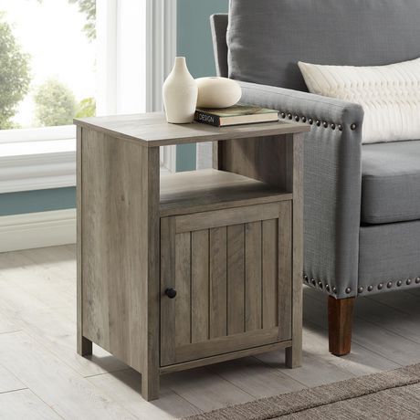 Modern Farmhouse Grooved Door Side Table – Grey Wash Regarding Square Modern Accent Tables (View 14 of 15)