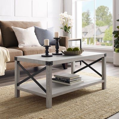 Modern Farmhouse Stone Gray Coffee Table | Pier 1 | Modern Intended For Gray And Black Coffee Tables (View 1 of 15)