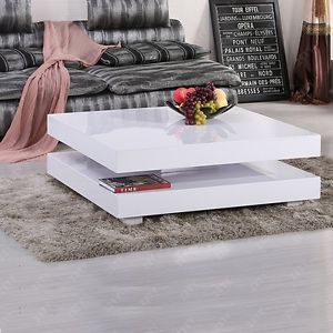 Modern High Gloss White Square Coffee Table With 2 Layers With Gloss White Steel Coffee Tables (View 7 of 15)