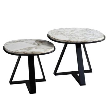 Modern Iron Legs Marble Top Round Coffee Side Table Set In Round Iron Coffee Tables (View 13 of 15)