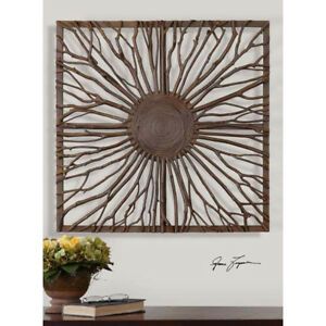 Modern Rustic Square Wood Twig Branch Wall Art Decor 27 With Waves Wood Wall Art (View 14 of 15)