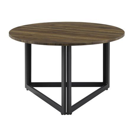Modern Triangle Base Round Coffee Table – Dark Walnut Throughout Walnut Wood And Gold Metal Coffee Tables (View 15 of 15)
